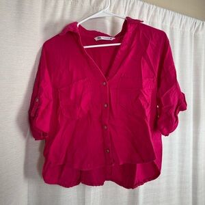 Zara Women's Fuchsia Button-Down Shirt